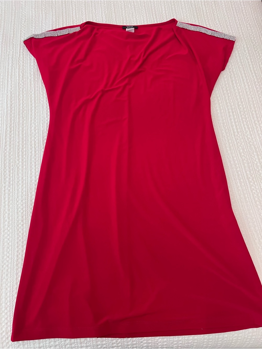 MSK Red Short Sleeve dress with Embellished Shoulder Trim